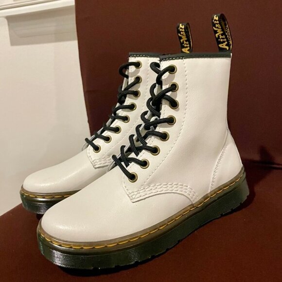 DR MARTENS COMBAT BOOTS WHITE 1460 AIRWAIR RUGGED SZ 3Y Woman5 BIKER CORE MOTO - Picture 14 of 16